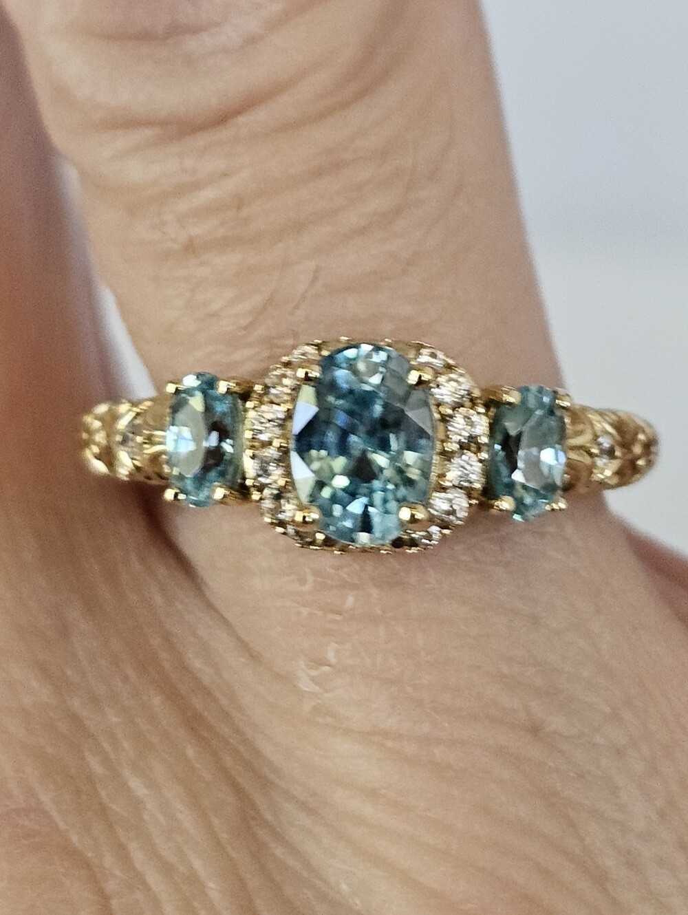 Natural Earth Mined Blue Zircon & White Zircon 18K Vermeil Ring Size 8! - Picture 9 of 10